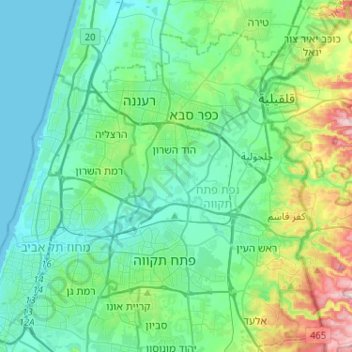 Топографическая карта Drom HaSharon Regional Council, высота, рельеф