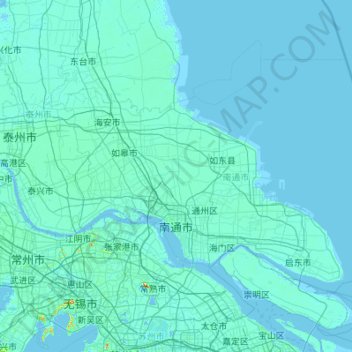 Топографическая карта Nantong, высота, рельеф