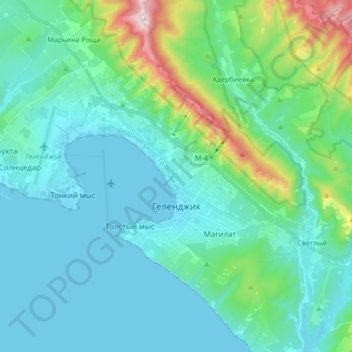Топографическая карта Геленджик, высота, рельеф