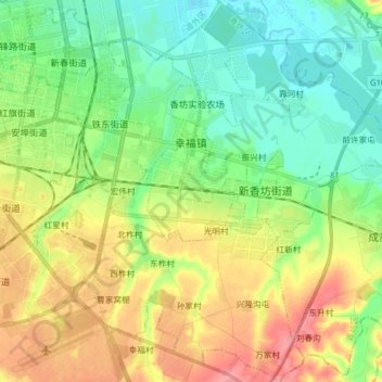 Топографическая карта 幸福镇, высота, рельеф