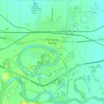 Топографическая карта Portage la Prairie, высота, рельеф