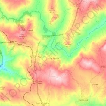 Топографическая карта Pesco Sannita, высота, рельеф