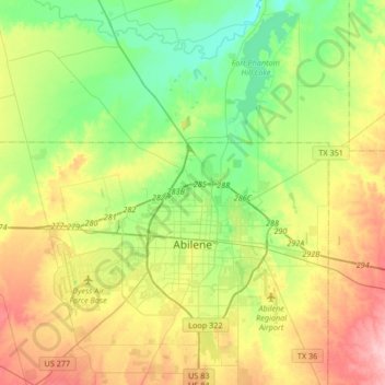 Топографическая карта Abilene, высота, рельеф