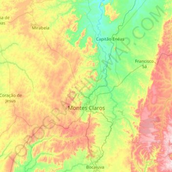 Топографическая карта Montes Claros, высота, рельеф
