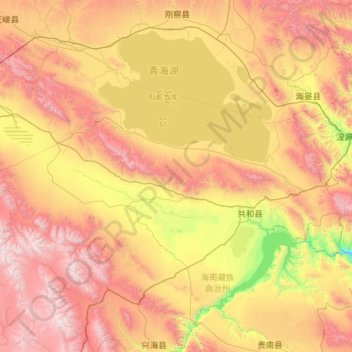 Топографическая карта 共和县, высота, рельеф