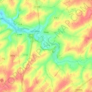 Топографическая карта Gouy, высота, рельеф
