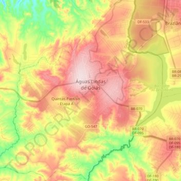Топографическая карта Águas Lindas de Goiás, высота, рельеф