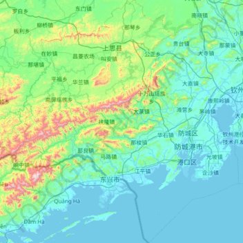 Топографическая карта 防城港市, высота, рельеф
