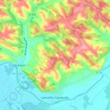 Топографическая карта Lamothe-Capdeville, высота, рельеф