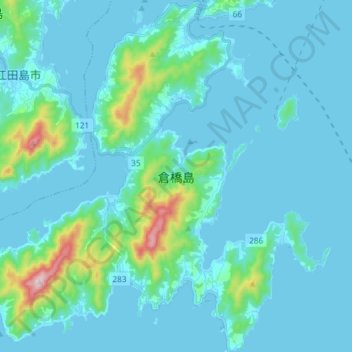 Топографическая карта 倉橋島, высота, рельеф