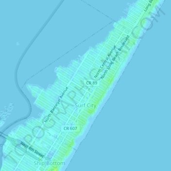 Топографическая карта Surf City, высота, рельеф