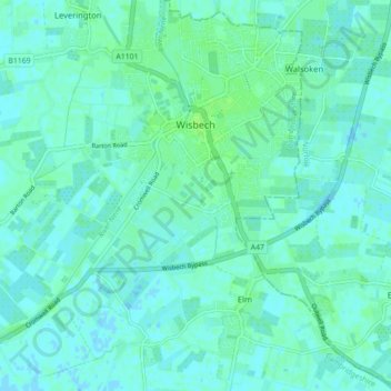 Топографическая карта Wisbech, высота, рельеф