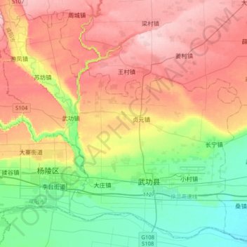 Топографическая карта 武功县, высота, рельеф