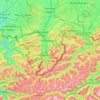 Топографическая карта Allgäuer Alpen, высота, рельеф