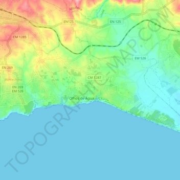 Топографическая карта Olhos de Água, высота, рельеф