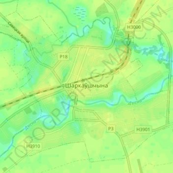 Топографическая карта Шарковщина, высота, рельеф
