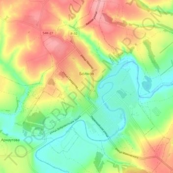 Топографическая карта Болхов, высота, рельеф