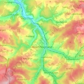 Топографическая карта Adorf/Vogtland, высота, рельеф