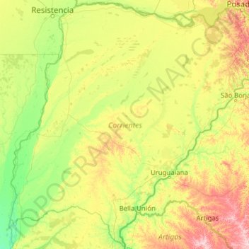 Топографическая карта Corrientes, высота, рельеф