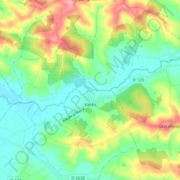 Топографическая карта Varès, высота, рельеф