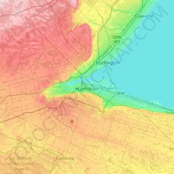 Топографическая карта Гамильтон, высота, рельеф