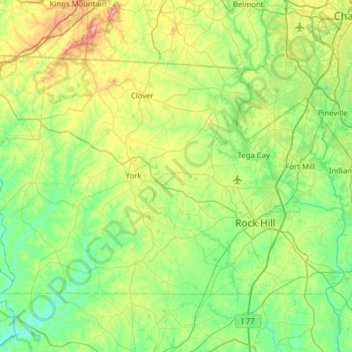 Топографическая карта York County, высота, рельеф