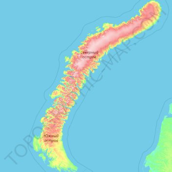 Топографическая карта Новая Земля, высота, рельеф