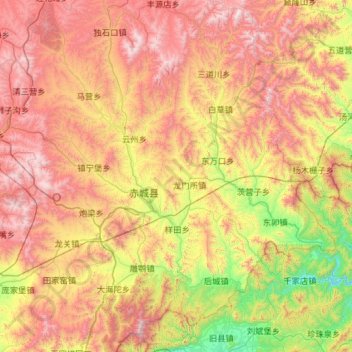 Топографическая карта 赤城县, высота, рельеф