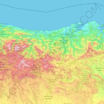 Топографическая карта Cantabria, высота, рельеф