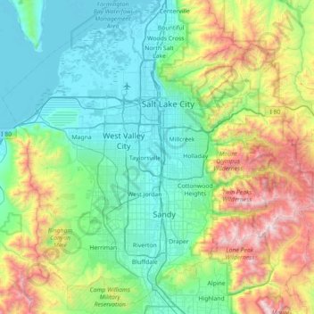 Топографическая карта Salt Lake County, высота, рельеф