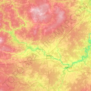 Топографическая карта Ржевский муниципальный округ, высота, рельеф