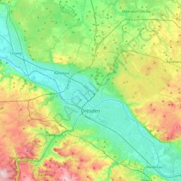 Топографическая карта Дрезден, высота, рельеф