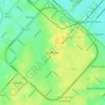 Топографическая карта La Plata, высота, рельеф