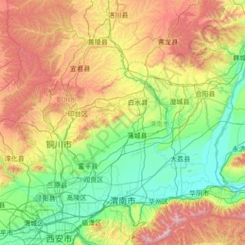 Топографическая карта 渭南市, высота, рельеф