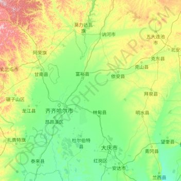 Топографическая карта 齐齐哈尔市, высота, рельеф