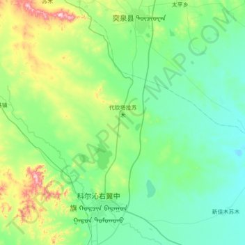 Топографическая карта 代钦塔拉苏木, высота, рельеф