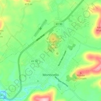 Топографическая карта Monticello, высота, рельеф