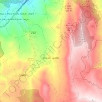 Топографическая карта Roio del Sangro, высота, рельеф