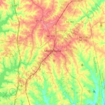 Топографическая карта Mooresville, высота, рельеф