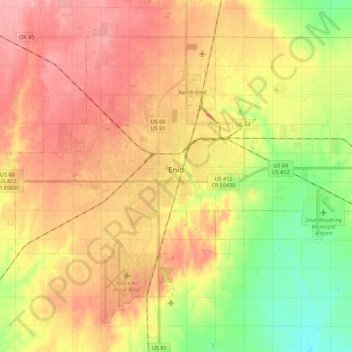 Топографическая карта Enid, высота, рельеф