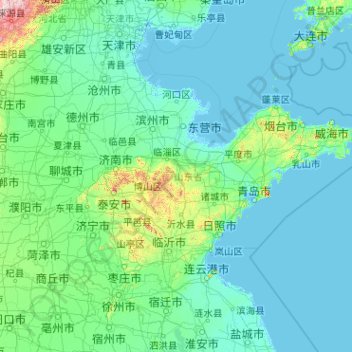 Топографическая карта 山东省, высота, рельеф