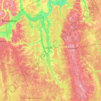 Топографическая карта Судогодский район, высота, рельеф