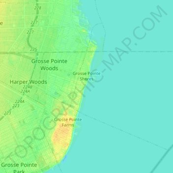 Топографическая карта Grosse Pointe Shores, высота, рельеф