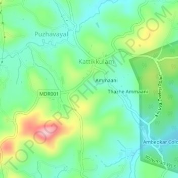 Топографическая карта Kattikulam, высота, рельеф