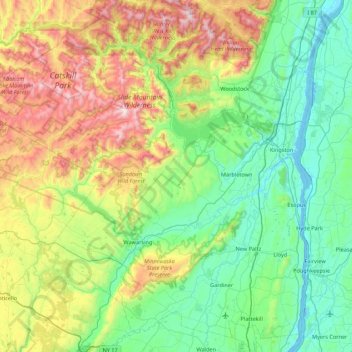 Топографическая карта Ulster County, высота, рельеф