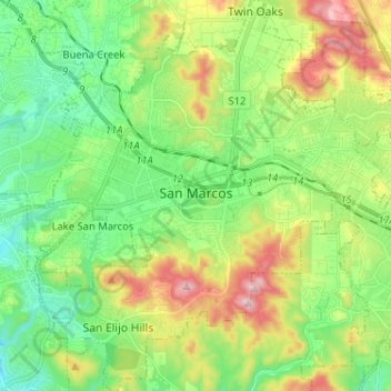 Топографическая карта San Marcos, высота, рельеф