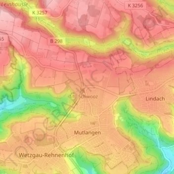 Топографическая карта Mutlangen, высота, рельеф