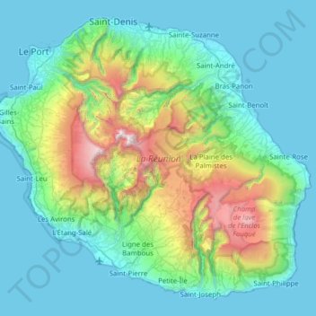 Топографическая карта Académie de la Réunion, высота, рельеф