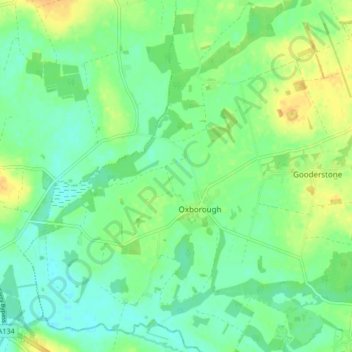 Топографическая карта Oxborough, высота, рельеф