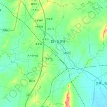 Топографическая карта 四十里堡镇, высота, рельеф